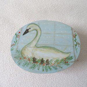 Painted Swan Wooden Box